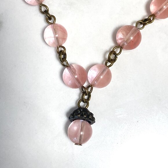 Cute Cherry Quartz Bronze Acorn Pendant Adjustable Choker - Picture 4 of 16